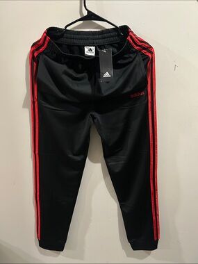 adidas Black Joggers with Red Side Stripes - Kids